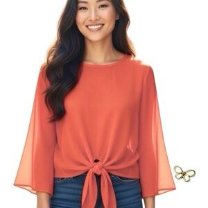 Vince Camuto Coral Blaze Sheer Blouse — XS